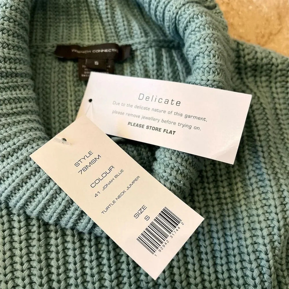 Women's Chunky Knit Turtleneck Sweater Green Long Sleeve Pullover S - Picture 9 of 10